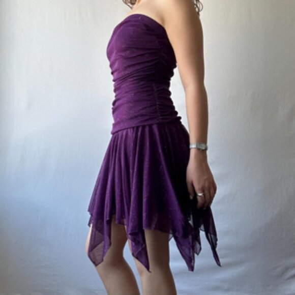 Vintage Y2k 00s Jessica Glitter Ruched Handkerchief Hem Dress - Picture 2 of 6